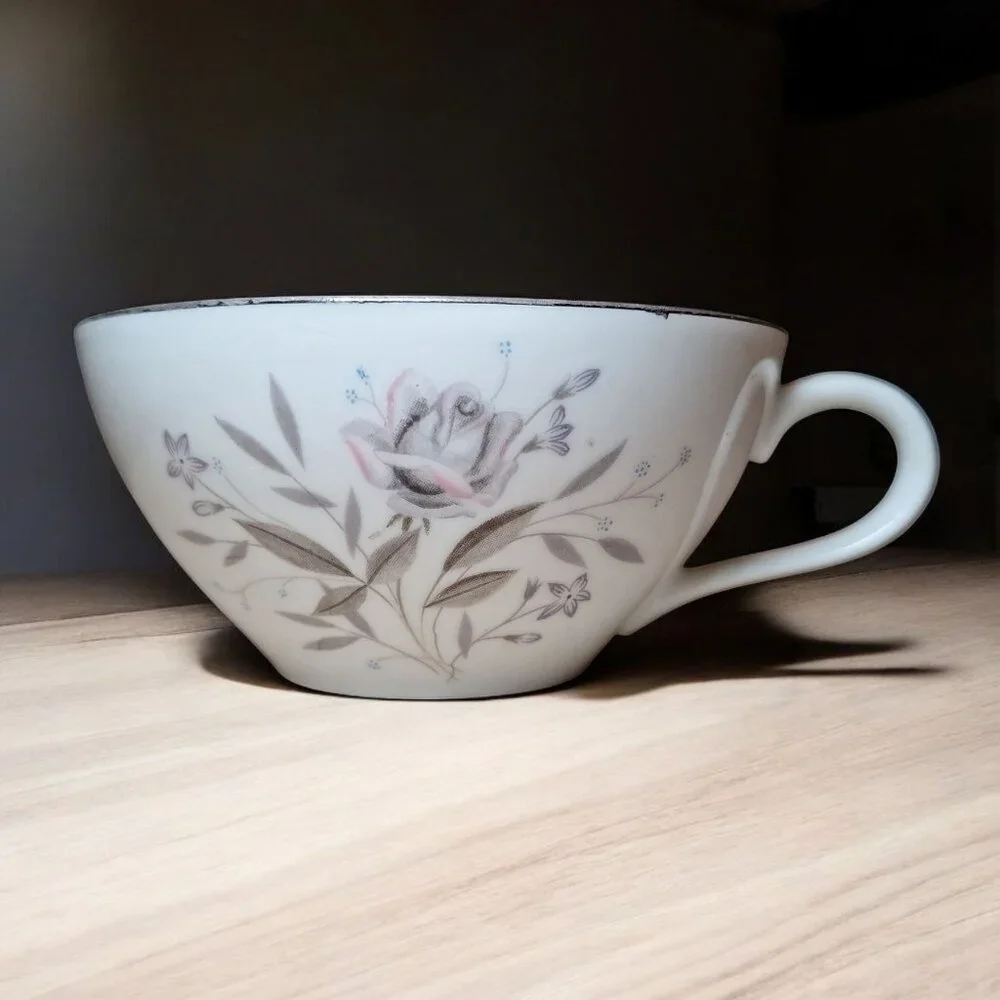 Vintage Memphis Fine China Floral Tea Cup Replacement Rose‎ Pink Gray